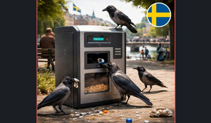 ai generated sweden crow cleaning city
