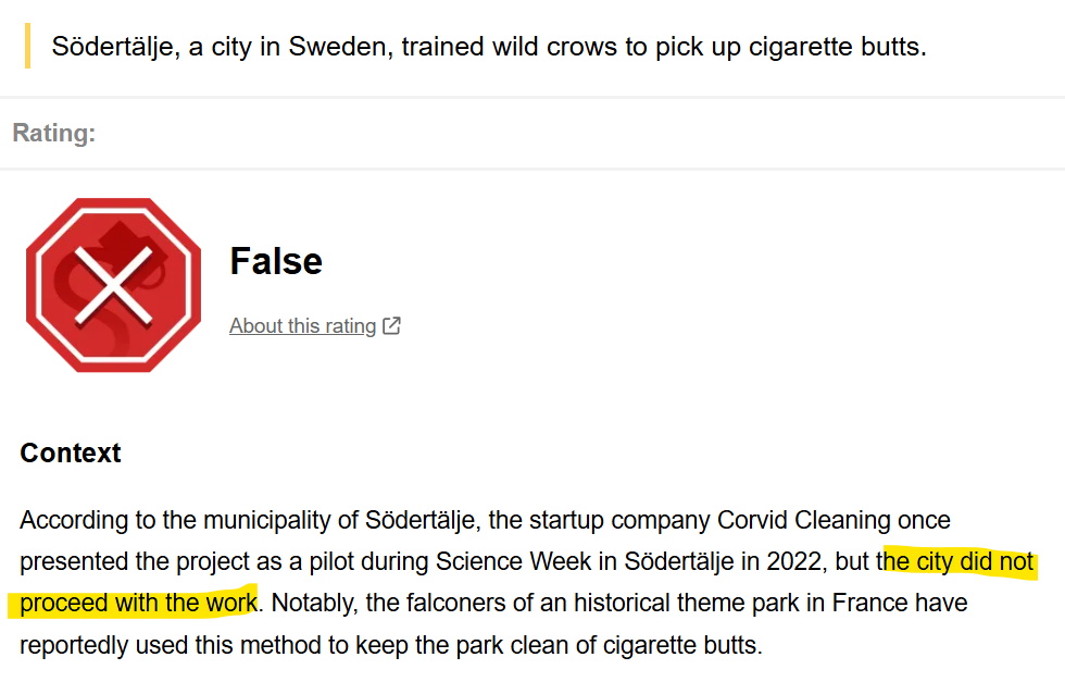 crow to pick cigarette butts fake