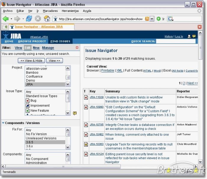 Jira dashboard from the 2000s