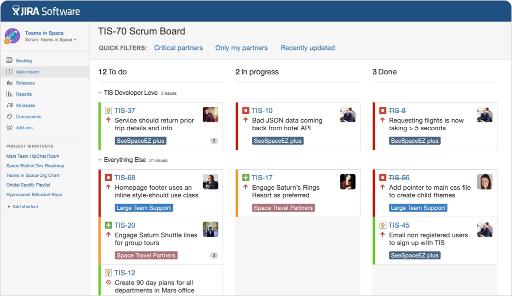 Jira visual board from the 2010s